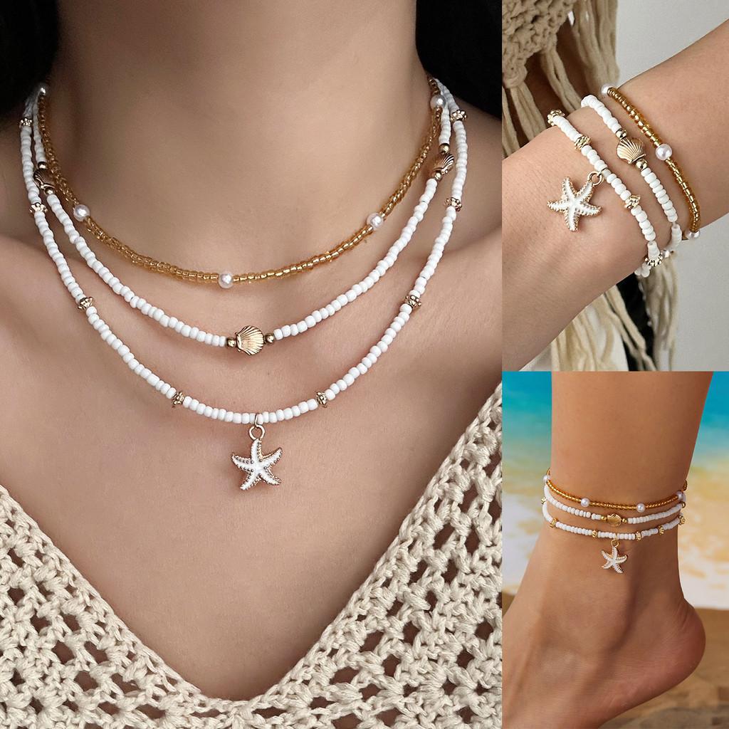 Summer Shell Jewelry With Alloy Necklace And Foot Chain For Women