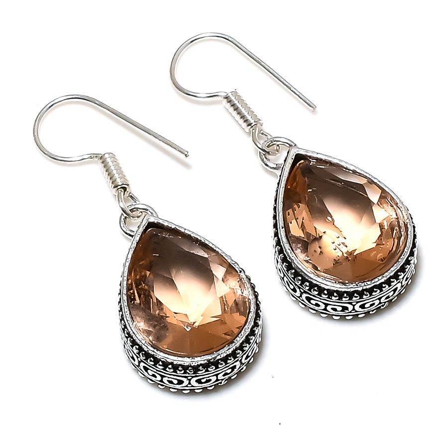 Morganite Gemstone Handmade 925 Sterling Silver Gift Jewelry Earring 1.50" M7U50