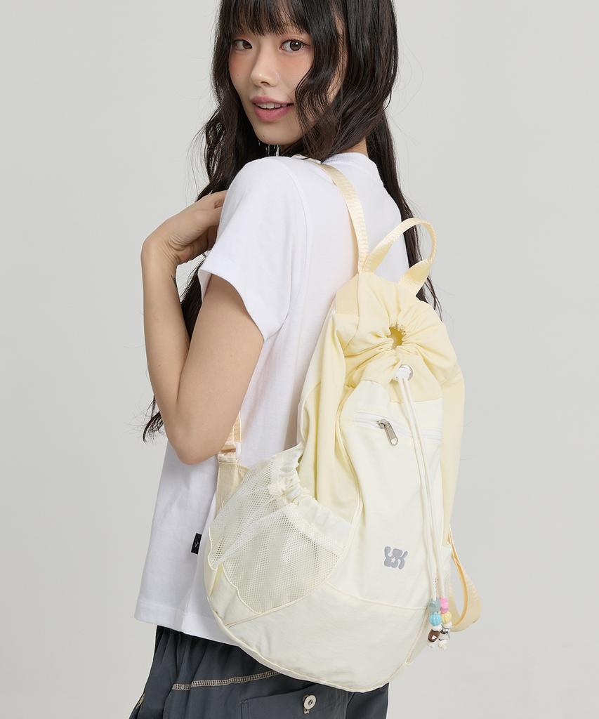 Waikei Beaded Nylon String Backpack Light Yellow