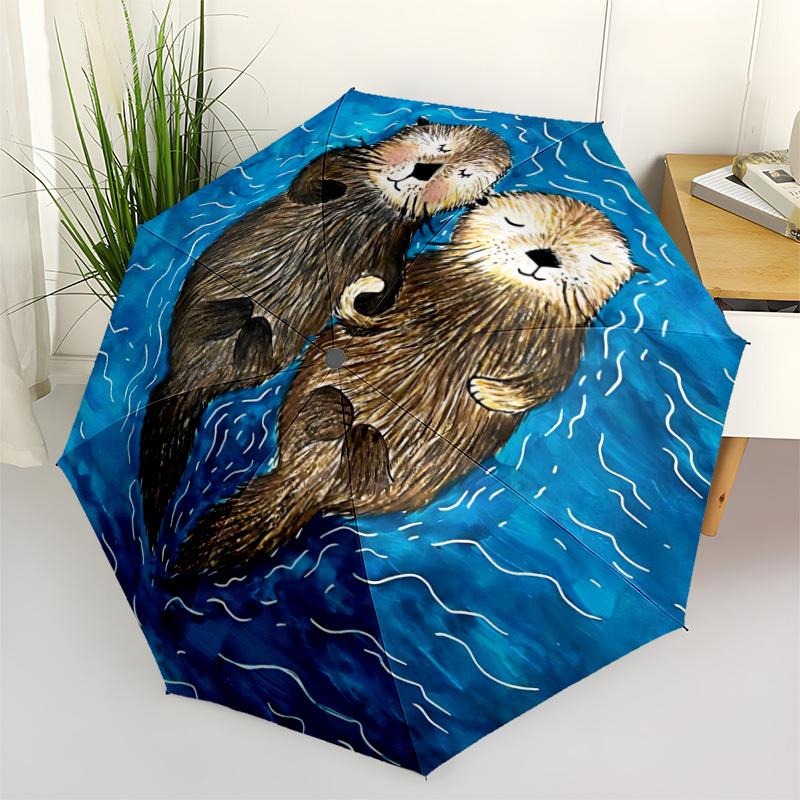 1pc Otters, Yin-Yang Automatic Folding Umbrella, 8-Rib Durable Iron Frame, Compact Travel Umbrella for Women & Men 125