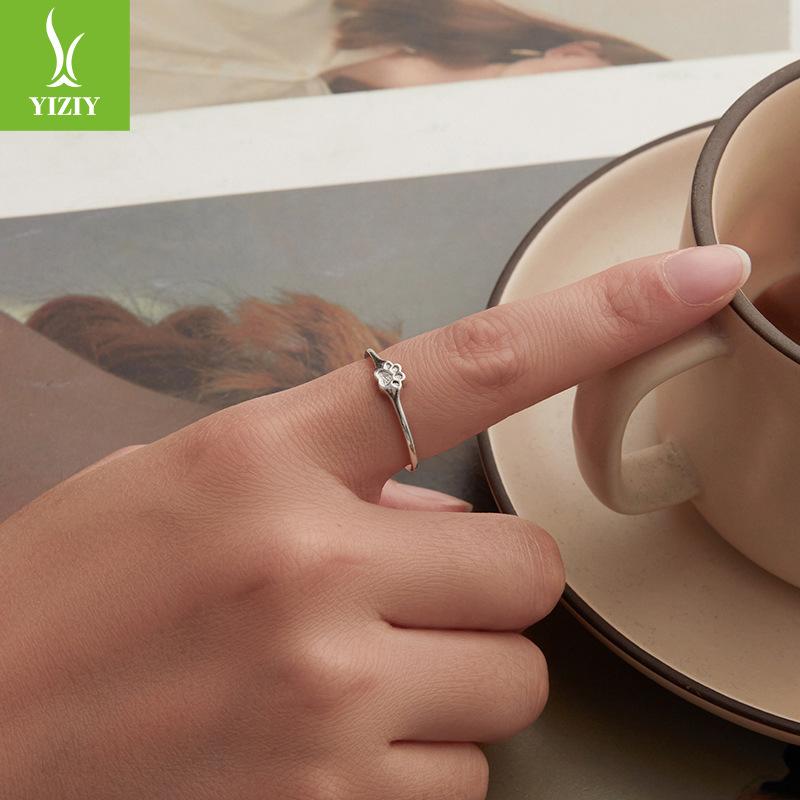 S925 Sterling Silver Cute Pet Paw Print Open Ring, Exquisite And Cute Girl Heart Adjustable Ring Jewelry