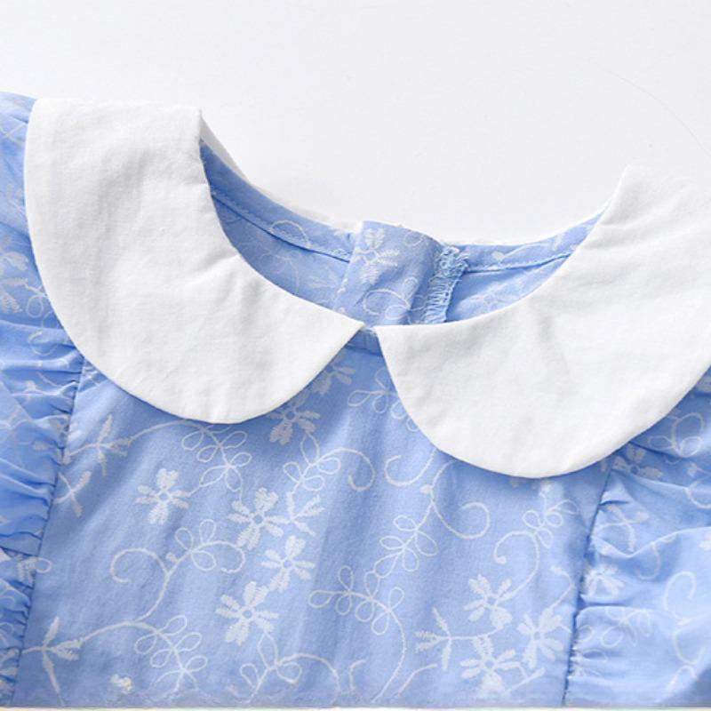 Весна и лето Новое девчачье свежее синее платье с мелкими цветами и шляпой