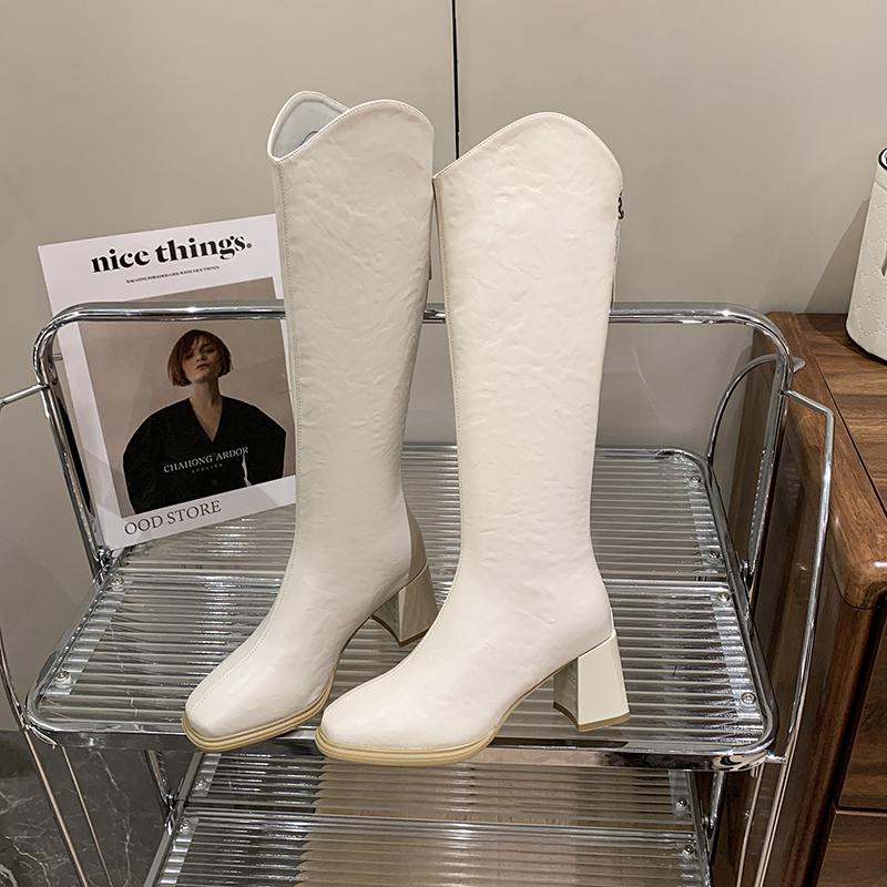 Autumn Winter Thick High Heels Women Knee High Boots Fashion Stretch Slim Modern Long Botas Para Mujer