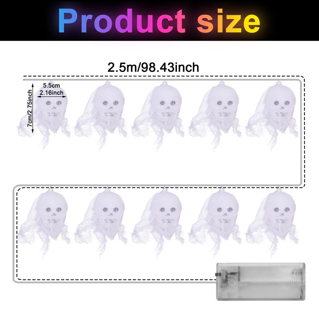 10 светодиодов гирлянды в виде черепа на Хэллоуин, необычный реквизит для вечеринок ужасов, работающий от батареек