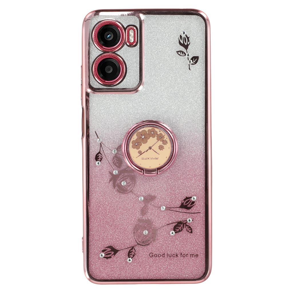 KADEM For Motorola Moto G05 4G/E15 4G Case Ring Kickstand TPU Flowers Phone Cover Gradient Glitter