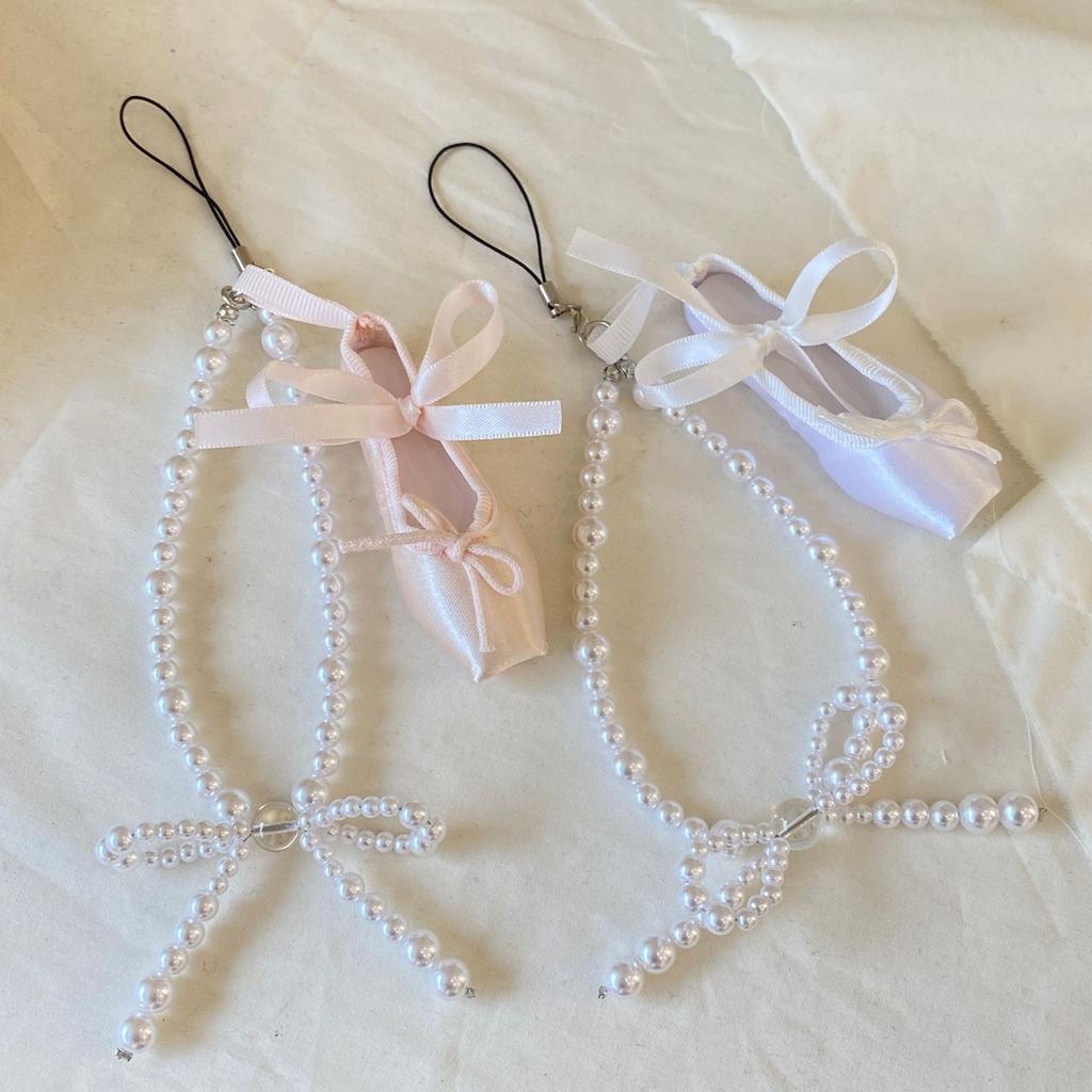 Sophisticated Pearl Beaded Phone Charm with Ballet Shoe Bag Decoration Multipurpose Fashion Ornament for Stylish Ladies