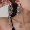 Exaggerated Earrings Bohemian Retro Ethnic Style Carved Alloy Beads Pendant Fringed Ears