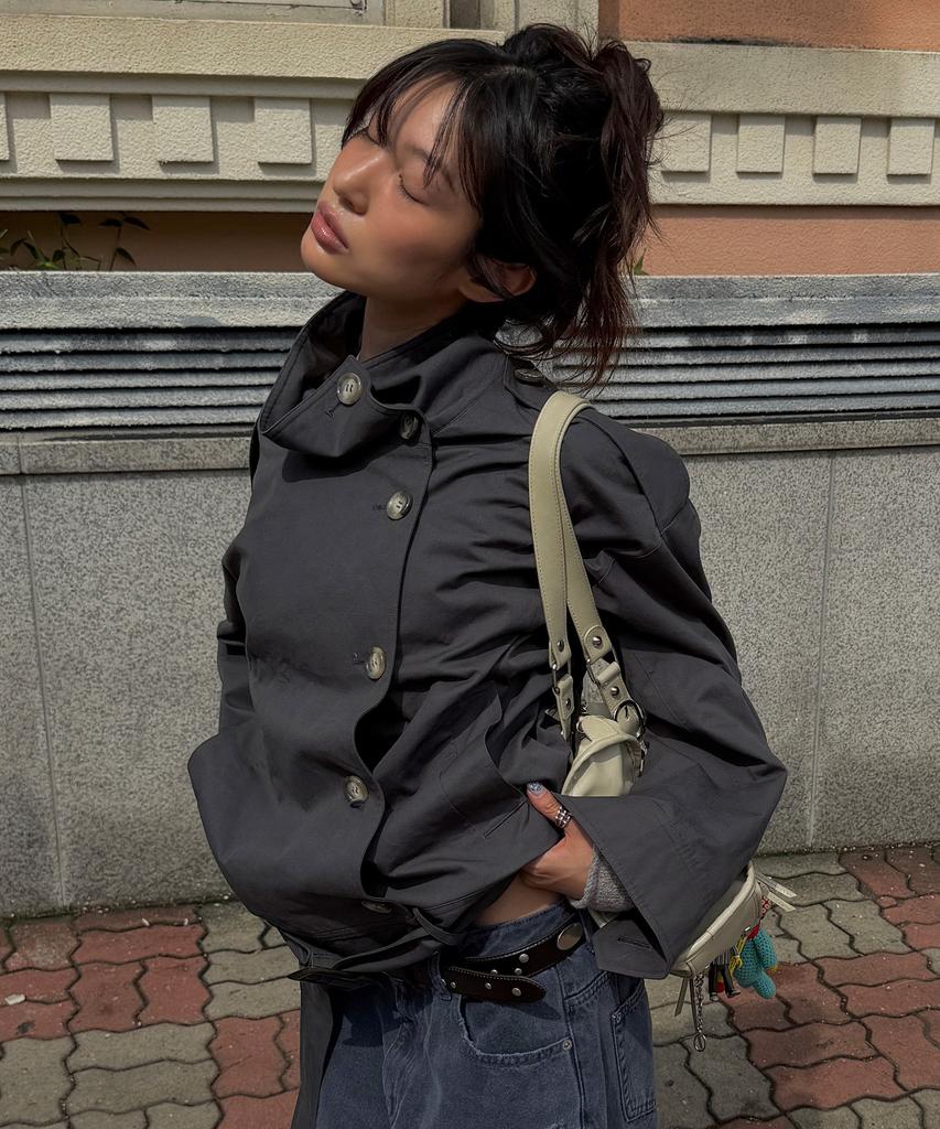 KIJUN Belted Half Trench Jacket_Charcoal Gray