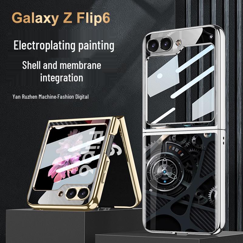Чехол для складного телефона Samsung Z Flip 6 с уникальным рисунком и механической крышкой-раскладушкой из стекла