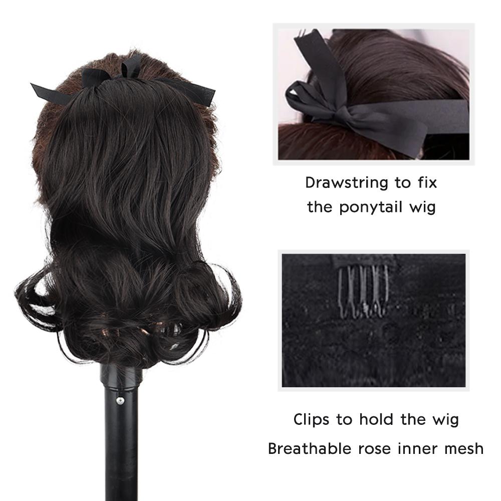 MISS WIG Синтетические короткие волнистые хвостики из натуральной ленты, накладные волосы, черный хвост на заколке для наращивания, женские шиньоны