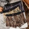 Men's Underwear Ice Silk Sexy Leopard Print Mid Waist Comfortable Four Corner Flat Underwear for Men