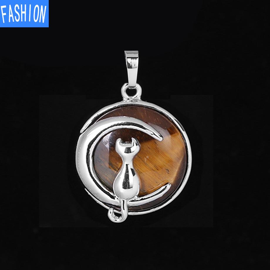 Кулон «Китти и Луна» из натурального камня с полой спиной и хрустальным ожерельем с подвеской «Милая девушка»