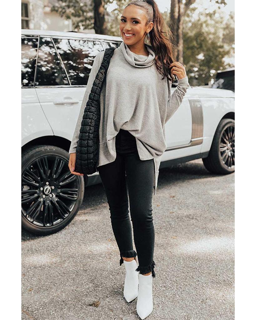 Azura Exchange Gray Cowl Neck Shift Tunic Top