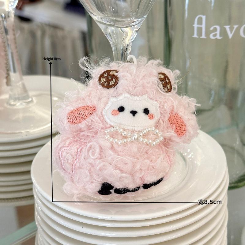 Sleeping Sheep Plush Pendant Cute Fluffy Ruffle Collar Mini Cartoon Stuffed Ornament for Crossbody Bag Decor Gifts for Teens
