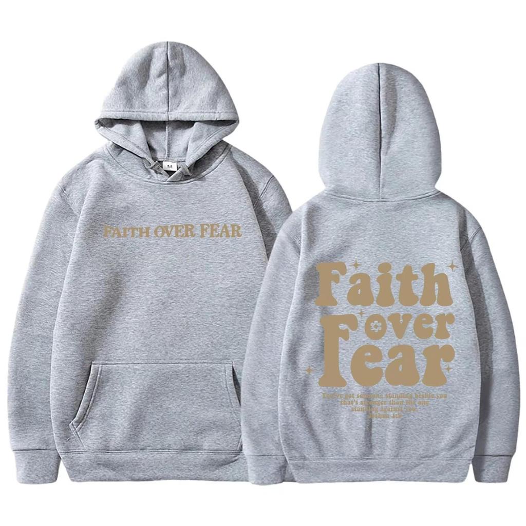 FAITH OVER FEAR Fashionable and Casual Back-collar Plus Velvet Hooded Loose Sweatshirt for Female Students European Goods