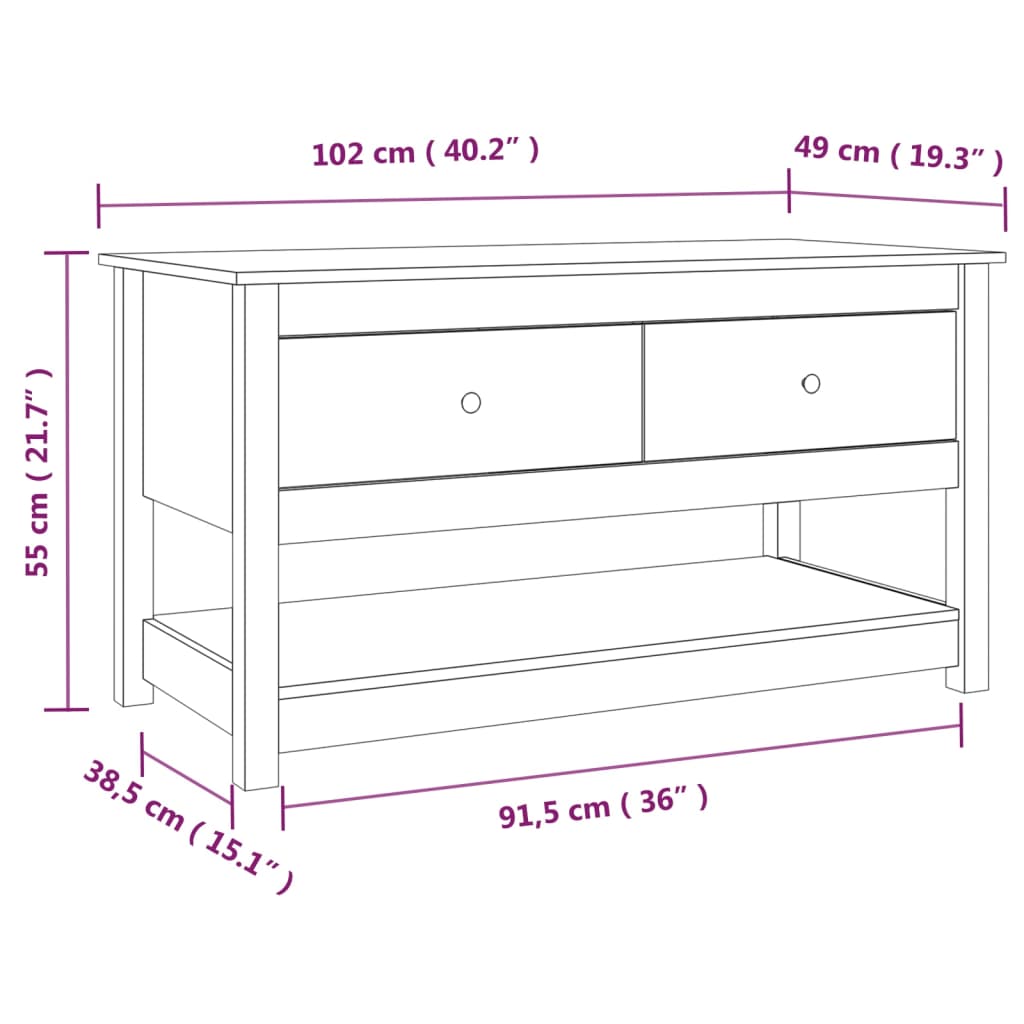 Coffee Table 102 x 49 x 55 cm Solid Pine Wood