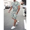 Men's Suit Casual Simple Pattern Printing T-shirt Hawaiian Casual Vacation T-shirt Two Piece Quick Drying Short Sleeved Men Set