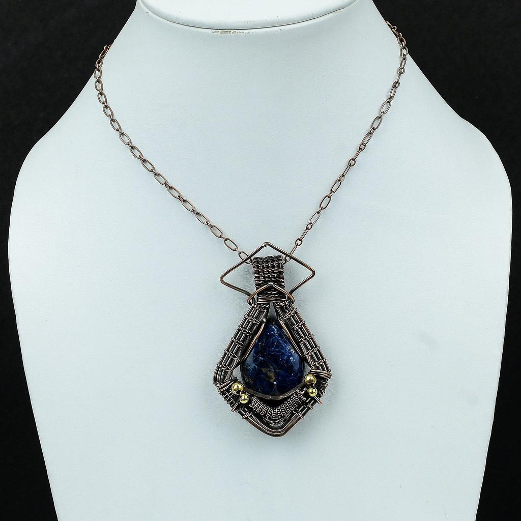 Sodalite Pendant Copper Wire Wrapped Pendant Gemstone Pendant Unique Copper Design Jewelry Gift For Her Handmade Pendant Wire Wrap Jewelry