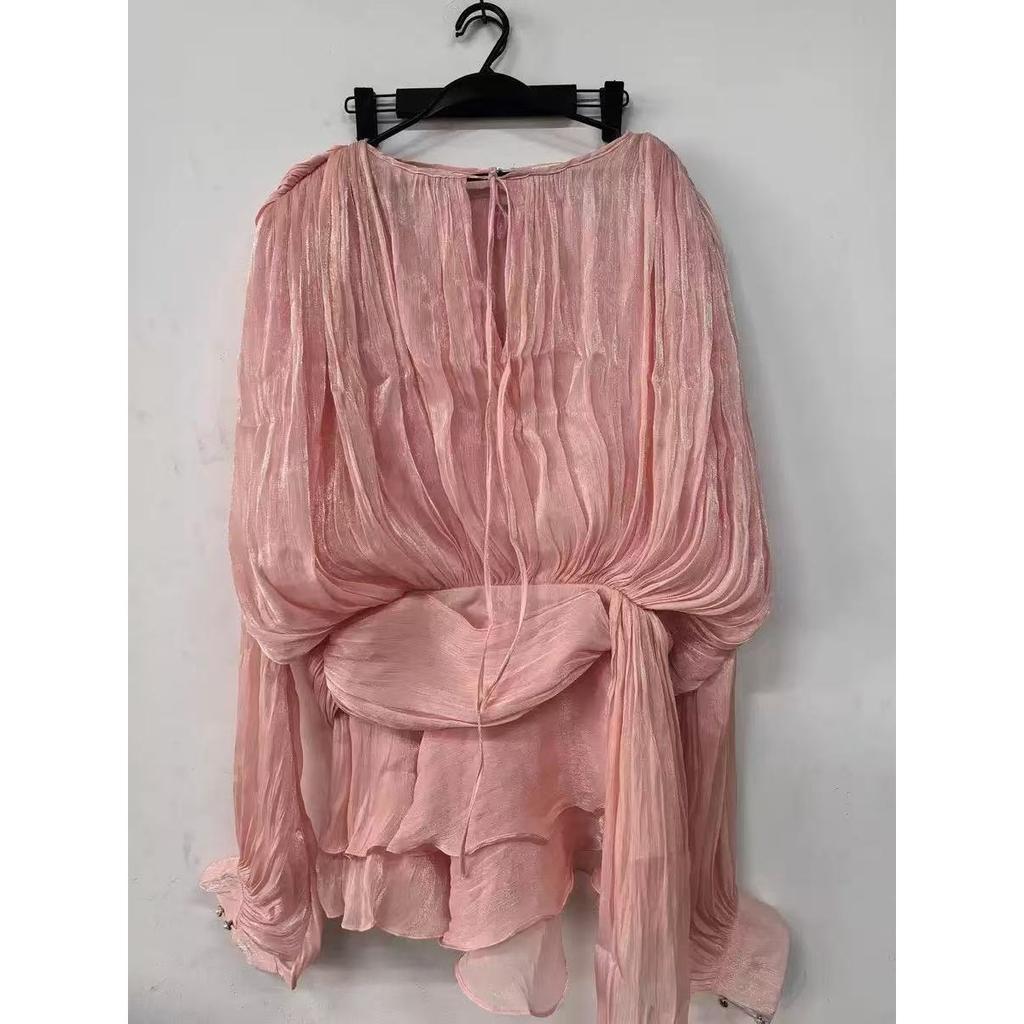 Шикарные платья мини с кружевной шнуровкой, свободного кроя, сексуальные, для женщин, с круглым вырезом, длинными рукавами, минималистичные, с оборками и складками, женская мода