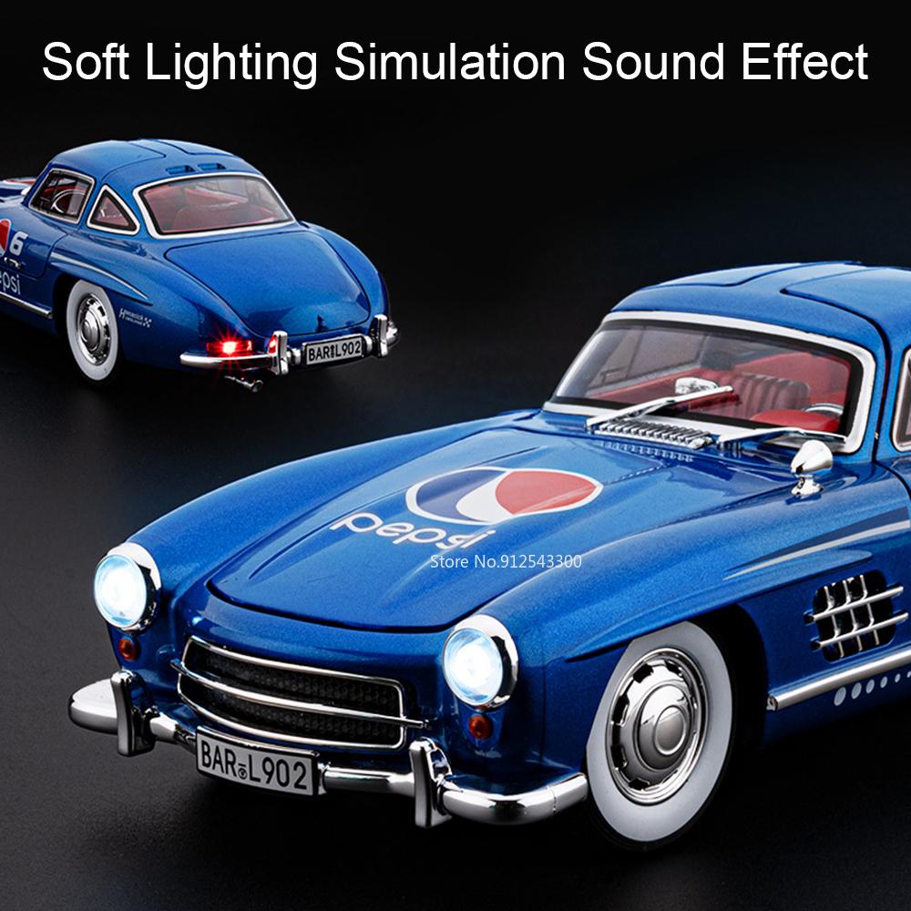 1:Масштаб 24 300SL 500K Винтажный автомобиль Игрушечная модель Сплавной кузов Открывающиеся двери Музыка Свет Инерционные модели Модели Детское хобби Подарки