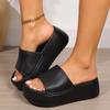 Fashion Women Wedge Slippers 2024 New Summer Chunky Platform Sandals Women Fashion Black PU Leather Thick Bottom Slides Women Sandals
