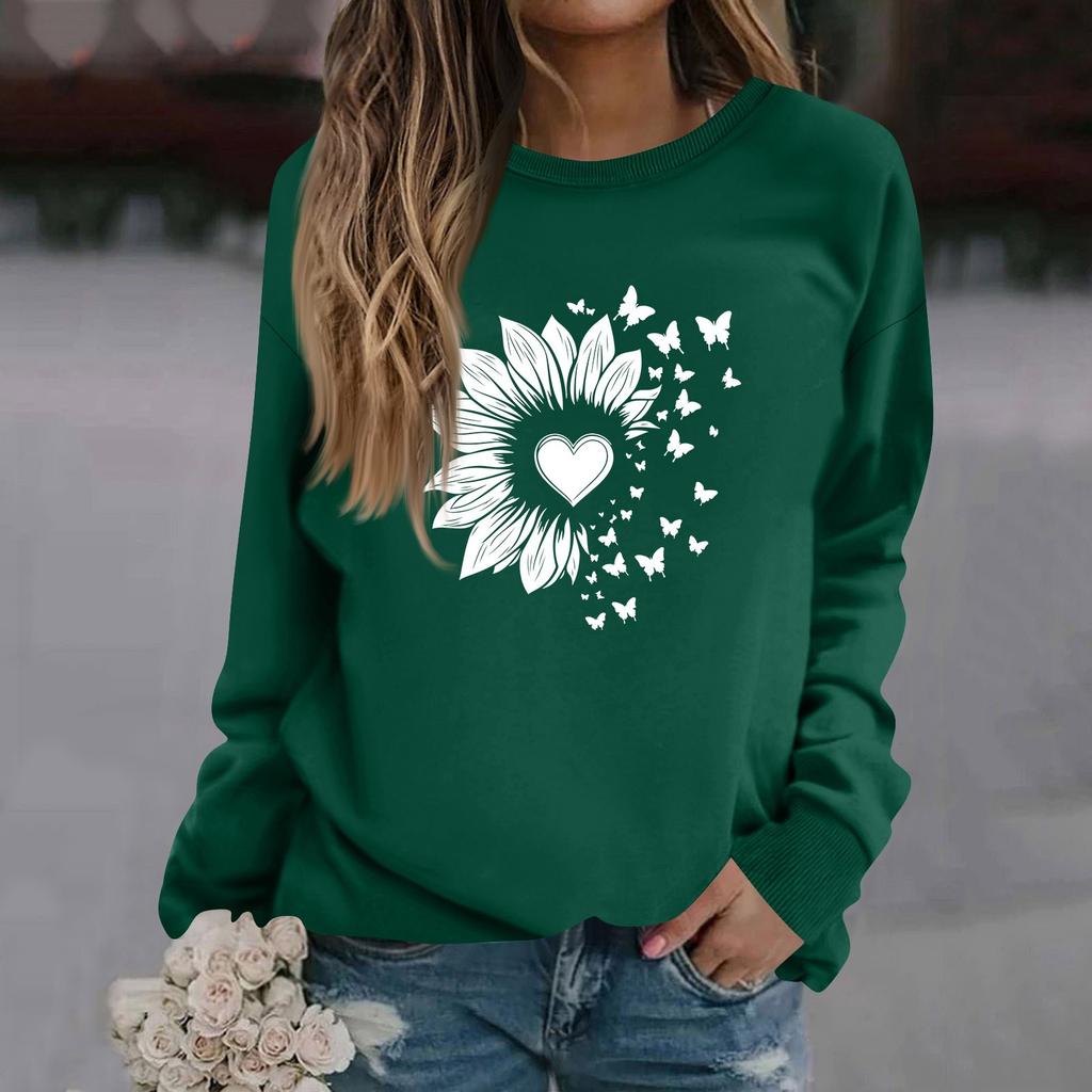 Женская модная повседневная толстовка с длинным рукавом и круглым вырезом с принтом