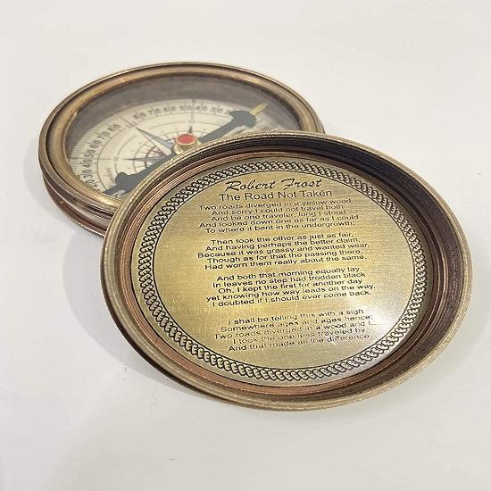 Nautical Solid Brass Vintage Finish 100 Years Calendar Compass with Robert Frost Poem