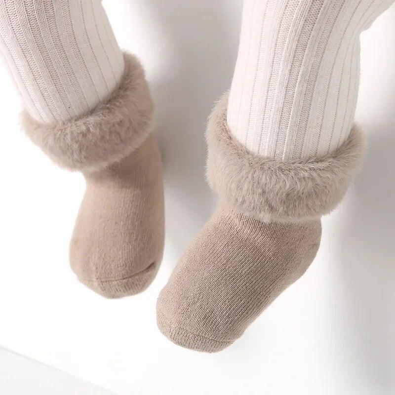 1 пара теплых носков для новорожденных, простые однотонные носки до середины икры для маленьких мальчиков и девочек, милые осенне-зимние шерстяные утепленные хлопковые детские носки