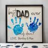 DIY Handprint Keepsake for Dad Best Dad Ever Wooden Plaque Desk Father And Kids Hands Down Sign for Daddy Papa Grandpa from Daughter Son Father's Day