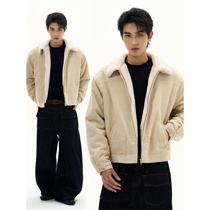 Kisko Barn Style Winter Corduroy Fur Collar Thickened Cotton Jacket for Men and Women, High-End Loose Casual Short Coat