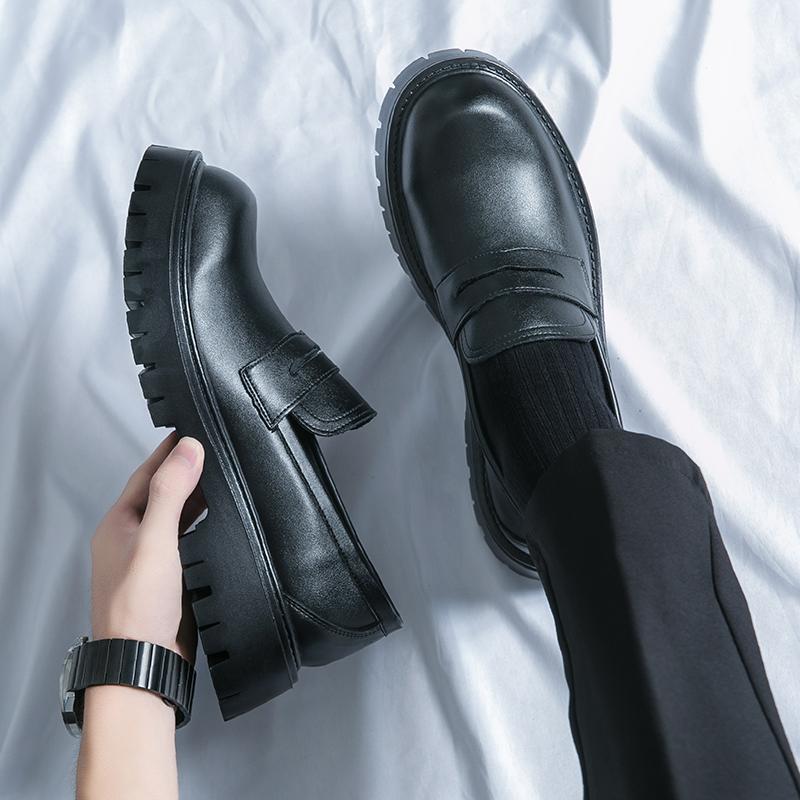 Модные новые мужские черные модные мокасины оригинальные лакированные кожаные круглые толстые туфли без застежек формальные мужские туфли деловые офисные кожаные туфли