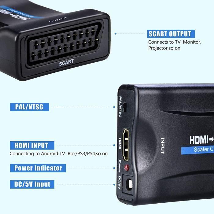 HDMI Peritel, Adaptateur HDMI Peritel 1080P, NTSC PAL à CVBS HDMI 1.3 HDMI Adaptateur, HD Audio Vidéo HDMI Scart pour Sky HD Bl A128