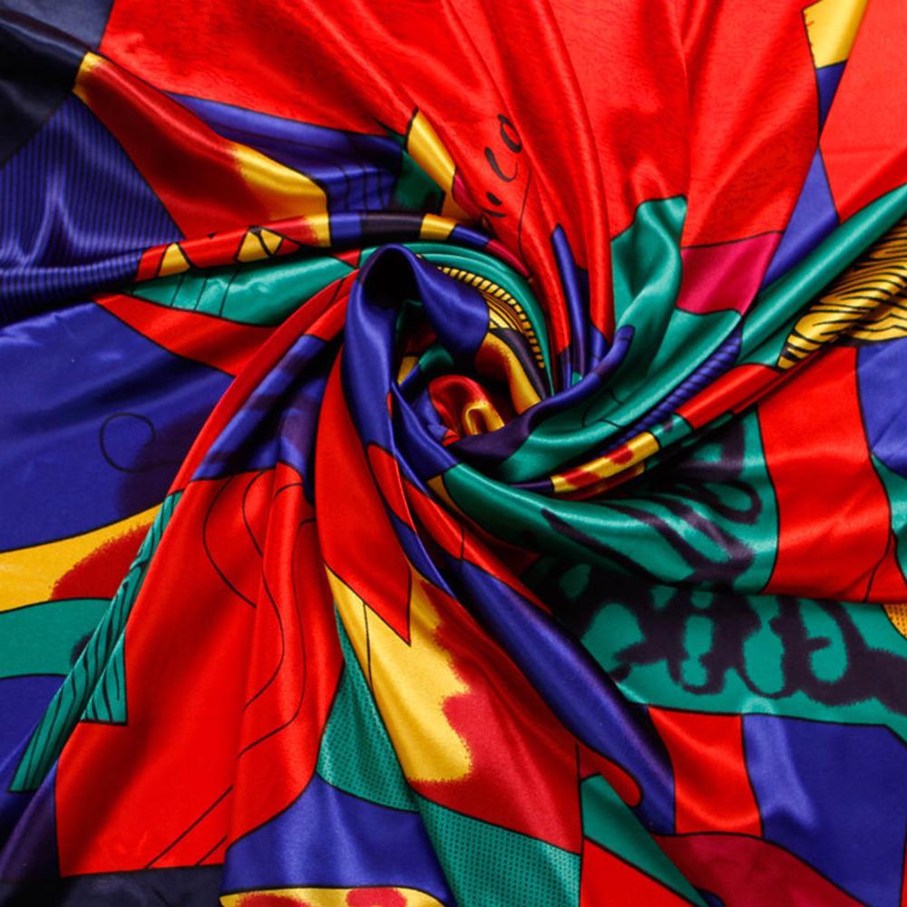 Red Picasso Paint Scarf Women's Head Print Square Fashion Satin Shawl Silk Kerchief Neckerchief