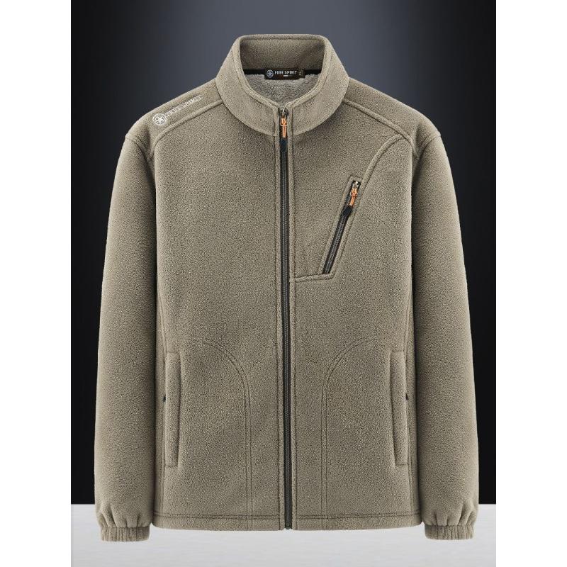 Пушистая куртка шерпа для мужчин, повседневная, на молнии, со стойкой, осенне-зимняя, теплая верхняя одежда, флисовые куртки, мужское пальто для активного отдыха, походов, мягкое, с карманами