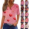 Женская футболка футболка принт пуговица короткий рукав повседневная выходная мода базовая V-образный вырез обычный топ День святого Валентина