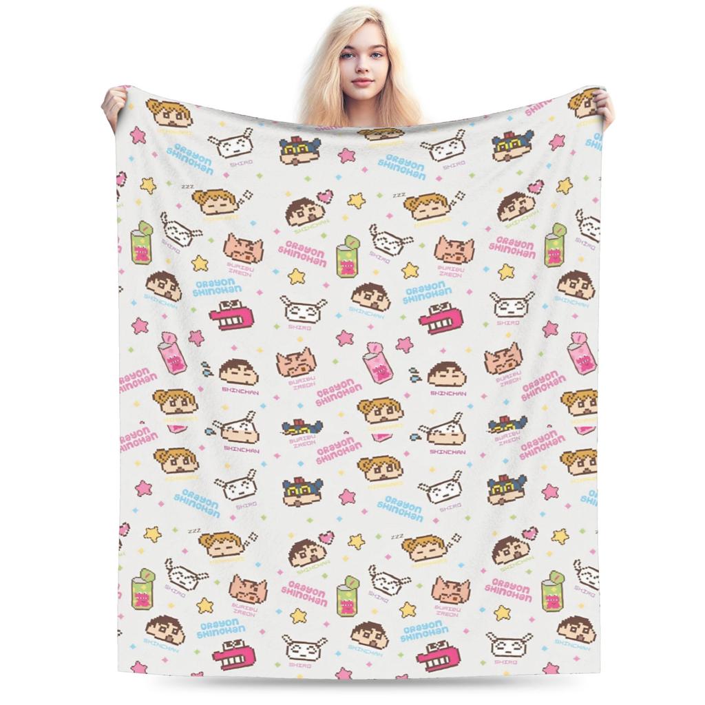 Crayon Shin Chan as Action Kamen Blankets Fleece Summer Air Conditioning Manga Multi-function Throw Blanket for Home Couch Quilt