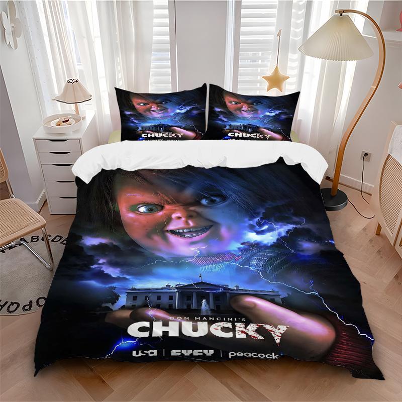 3pcs Chucky Horror Doll Bedding Set - Includes 1 Quilt Cover and 2 Pillowcases, Comfortable Bedding with Stylish Design for Bedroom, Machine