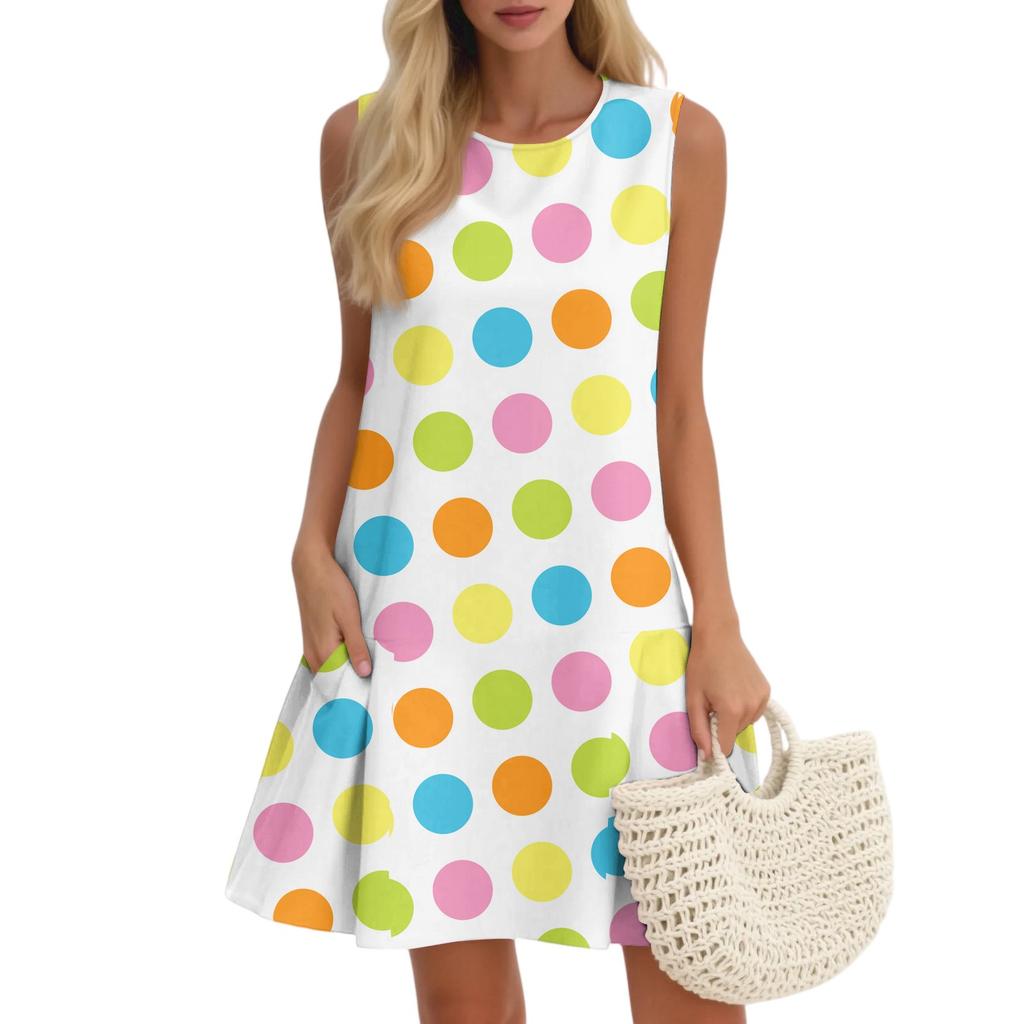 Женский повседневный модный дышащий жилет с круглым вырезом, цветочное праздничное платье с карманами