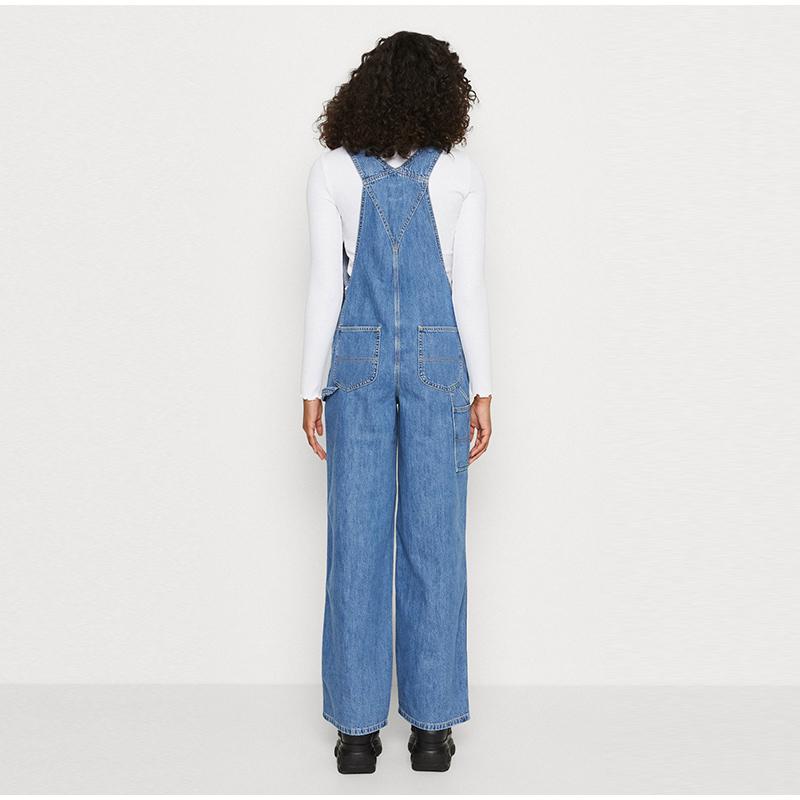 Женский джинсовый комбинезон 2025 Весна Осень Регулируемые лямки Карманный комбинезон Женский повседневный Широкие брюки Комбинезоны Ретро Уличная одежда