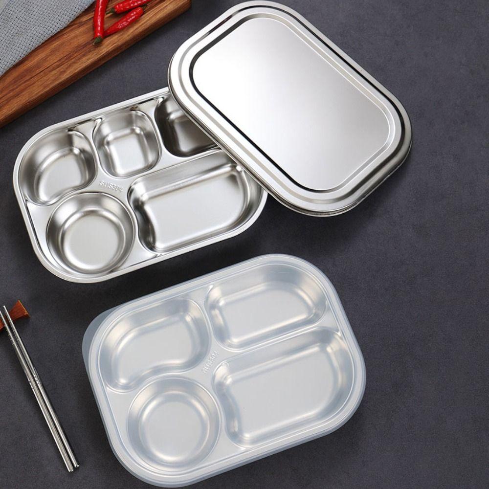 304 Stainless Steel Divided Dinner Plate 4/5-Compartments School Food Plate Kindergarten