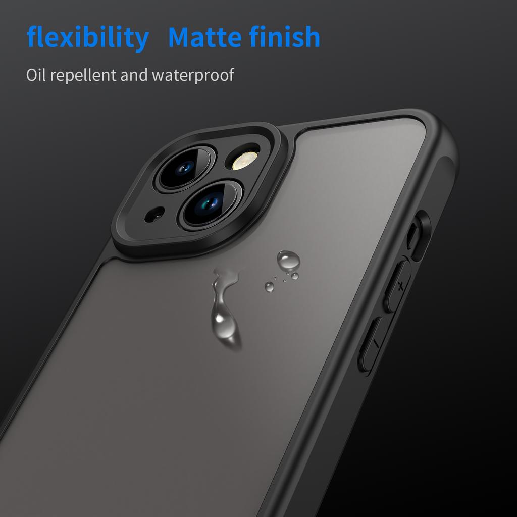 For iPhone 13 Case Drop Proof Airbags Frosted Translucent PC+TPU Phone Back Cover