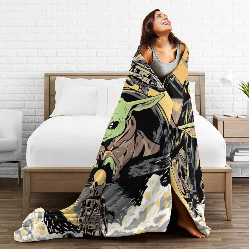 Grogu W-Warss Baby Yodas Flannel Blanket Soft Throw Blanket for Couch Bed Decorative Fashion Bedspread Sofa Bed Cover