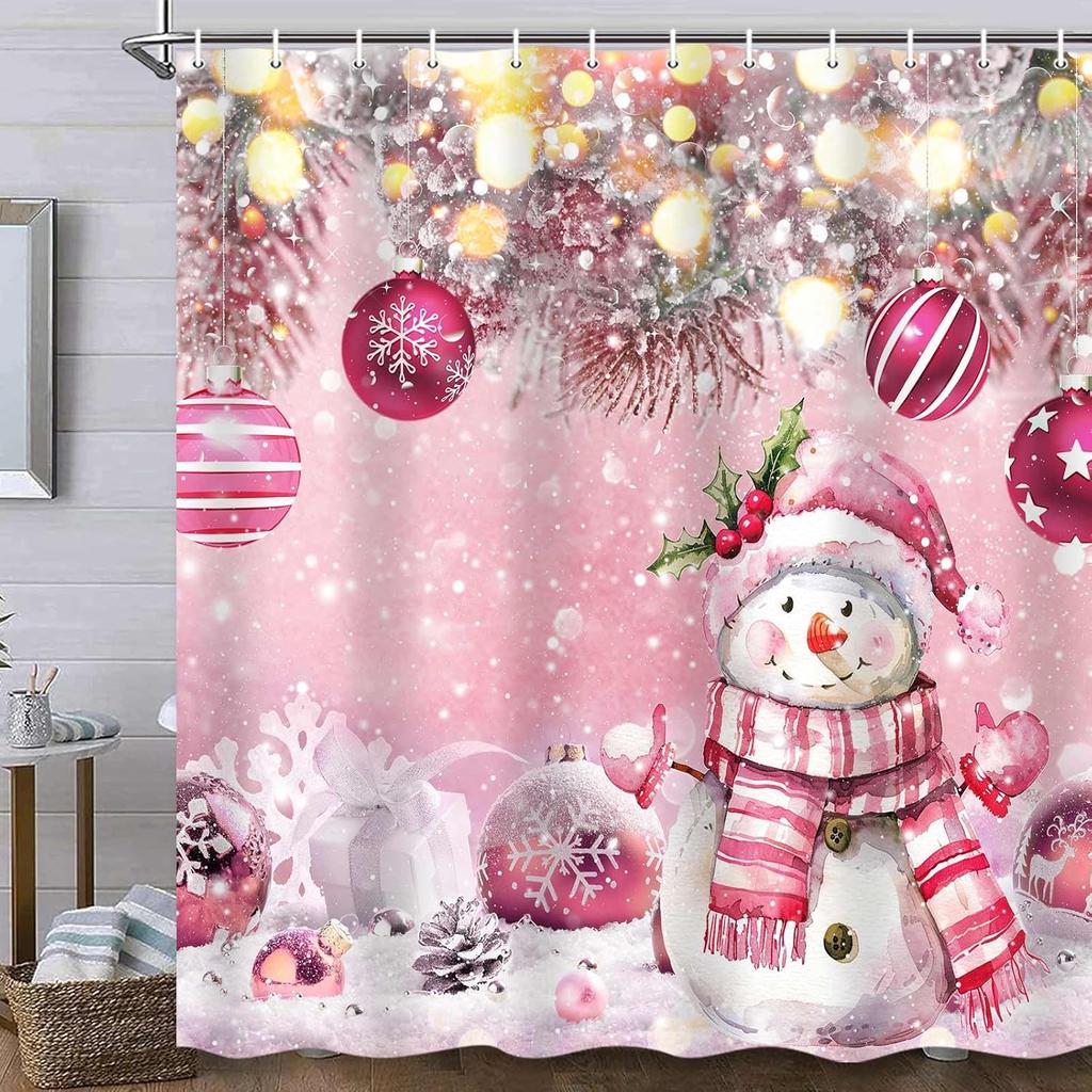 GAEChristmas Зимний Снеговик Розовый Шар Занавеска для Душа Снежинка Сосна Ветка Ванная Комната Занавеска для Праздничных Украшений Водопро