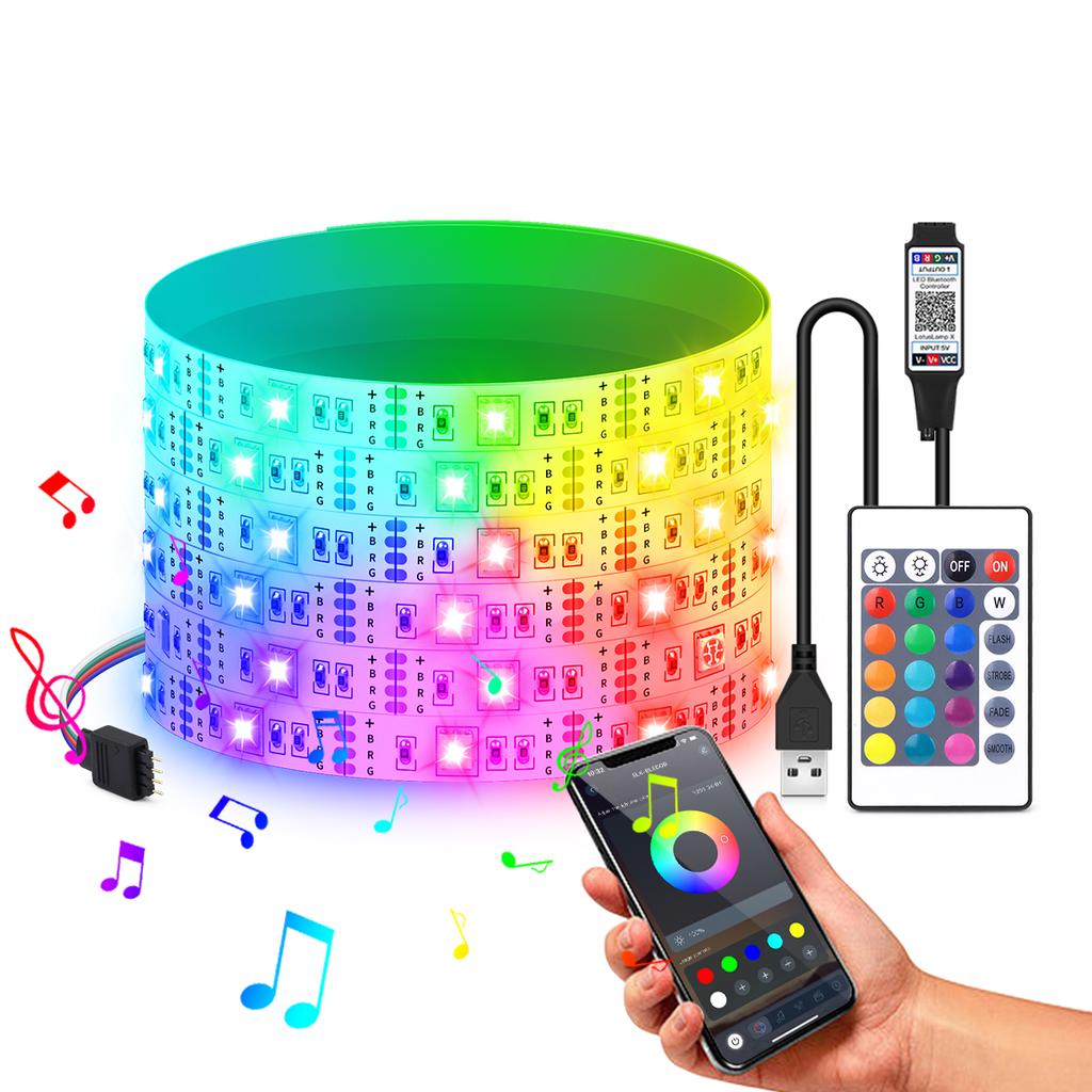 Bluetooth 5V USB светодиодная лента двухслойная медная печатная плата 5050 RGB 30 светодиодов/м гибкая диодная лента для телевизора, кухни, игровой комнаты, декора