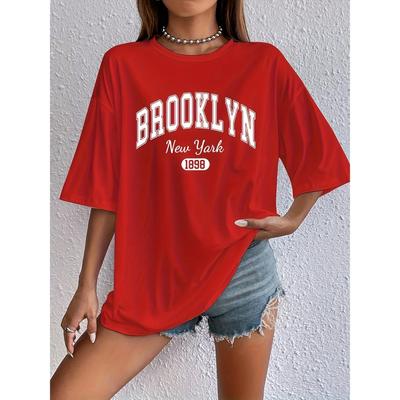 Футболка с короткими рукавами и принтом в виде алфавита Brooklyn New York 1989 года, повседневная, с круглым вырезом, из ткани средней эластичности, весна/лето