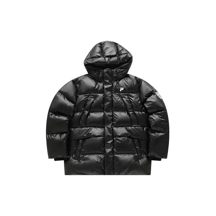 Fila Fusion Мужская теплая пуховая куртка средней длины с капюшоном на молнии, однотонная, черная T11M345908F-BK