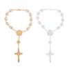 Car Pendant Bling Retro Imitation Pearl Metal Jesus Cross Car Rear View Mirror Hanging Ornament Cross Hanging Decoration