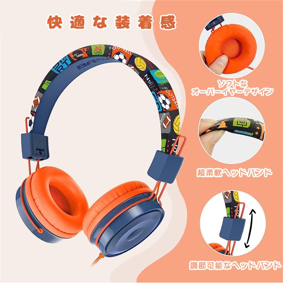 WHWKOP Headphones for Elementary School Microphone Adjustable Foldable Stereo Sound Volume Limit Wired Headphones Online Students/Kids/HD