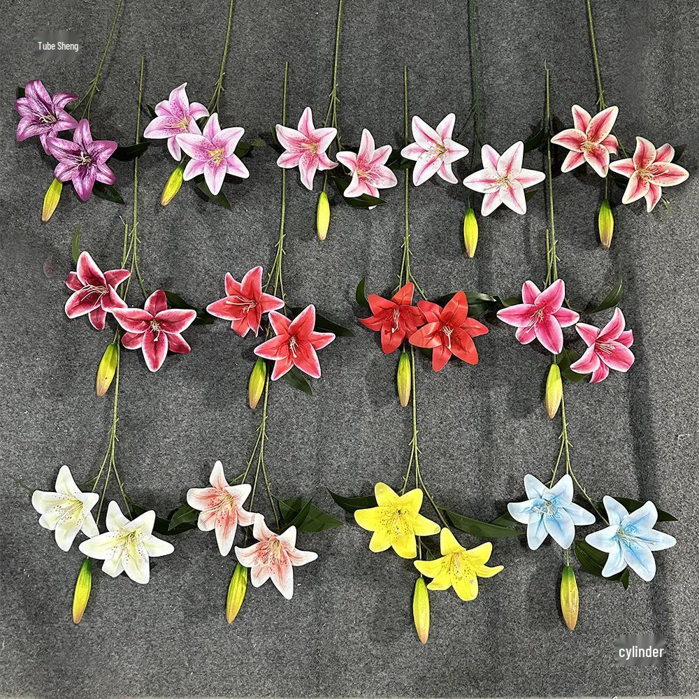 Small Lily Flower Arrangement: Two Flowers and One Bud, Silk Gel Sheet for Home Decor.