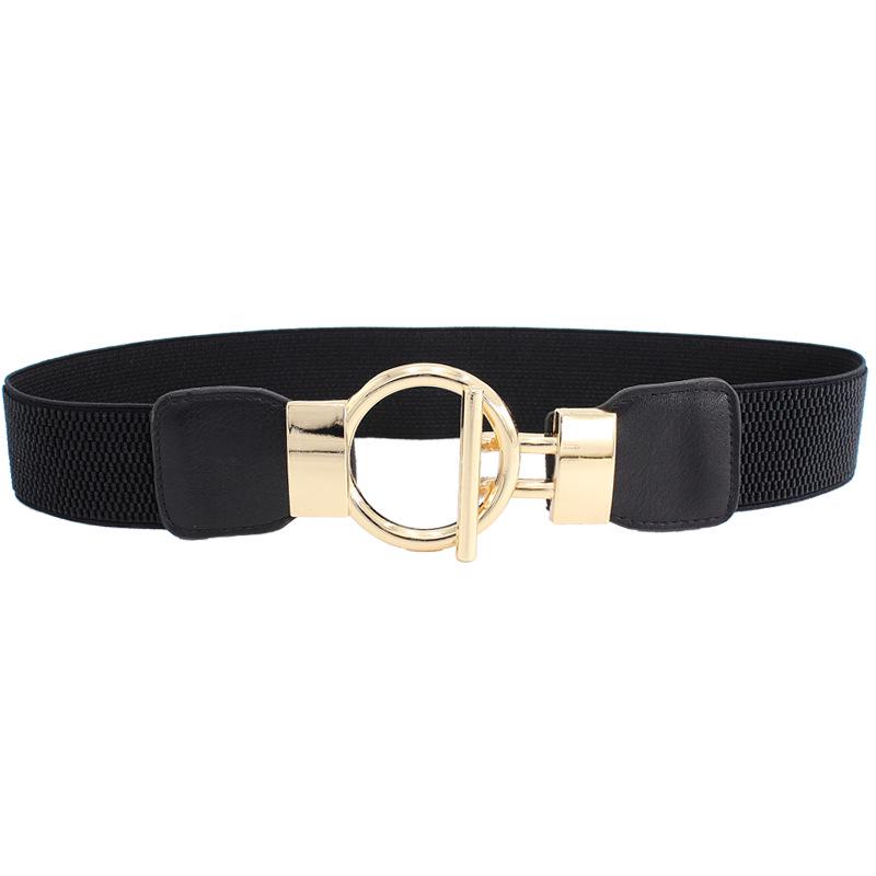 4Cm Dress Waist Elastic Elastic Elastic Wide Waist Seal Simple Gold Round Buckle Women'S Decorative Belt Four Sizes